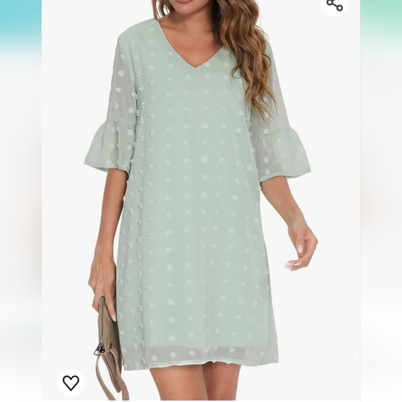 ⭐️40% Off⭐️ Mint Chiffon Polka Dot Shift Dress - Picture 1 of 14